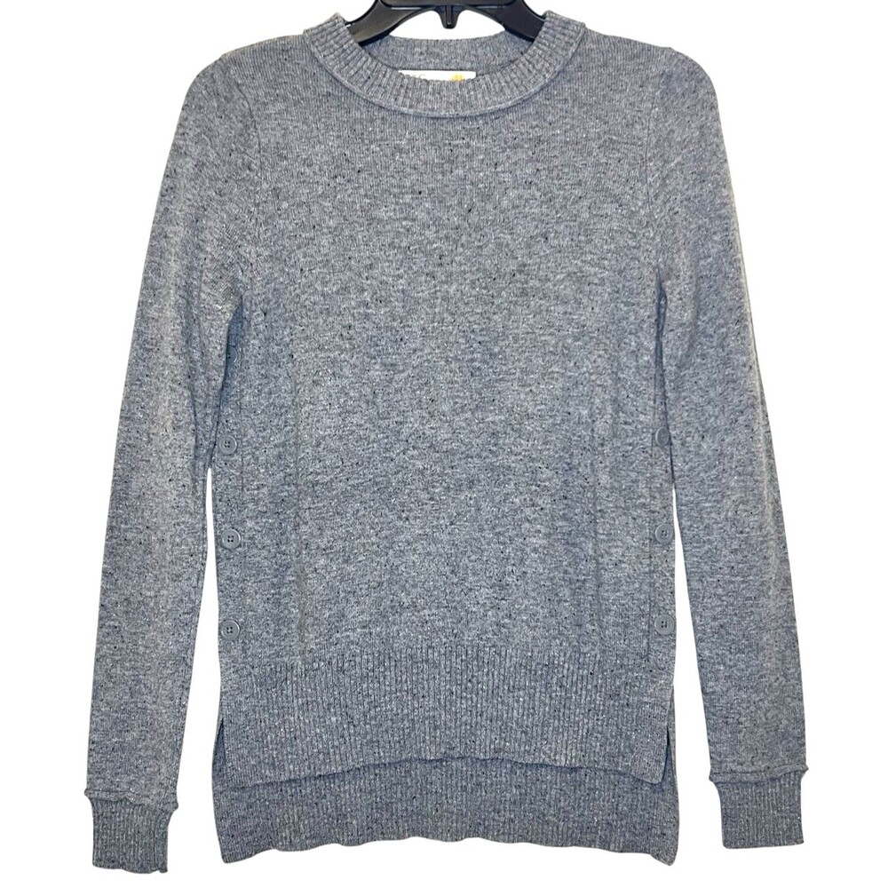 C & C CALIFORNIA Gray Wool/Alpaca Blend Sweater Hi-Lo Hem Button Detail Preppy S - Picture 2 of 5